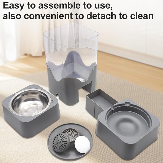 Pet Automatic Water Dispenser, 2.8L Water Dispenser with Stainless Steel Food Bowl, 2-in-1 Pet Feeder for Cats, Dogs, Rabbits