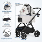X-5 Luxury Pet Stroller for Medium Dog Under 55lbs or 2 Small Dogs & Cats, One-Touch Folding, Adjustable Handle, Detachable Carrier and Inflatable Wheels (Grey)