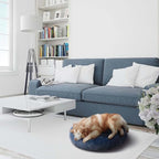 Max & Marlow Long Lush Faux-Fur, Anti-Anxiety Cuddler, Donut Dog & Cat Bed, Non Slip Bottom, Medium, Navy