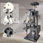 70" Cat Tree Tower for Indoor Cats, Multi-Level Cat Tower Condo with Sisal Scratching Post (Dark Gray)