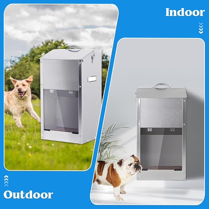 Automatic Dog Feeder Large Breed with Handle, Stainless Steel Indoor and Outdoor Pet Feeder for Large Dogs, Dog Food Dispenser Automatic for Dogs (25lbs)