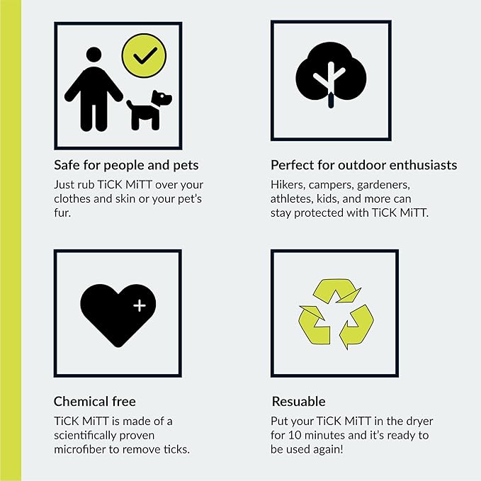 TiCK MiTT Blue Protective Glove for Tick Removal from Pets & Humans - Easy, Gentle, Chemical-Free Tick Handling - Portable & Durable for Outdoor Adventures