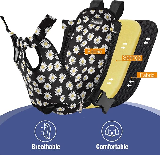 Pawaboo Pet Carrier Backpack, Adjustable Pet Front Cat Dog Carrier Backpack Travel Bag, Legs Out, Easy-Fit for Traveling Hiking Camping for Small Medium Dogs Cats Puppies, Small, Black Daisy