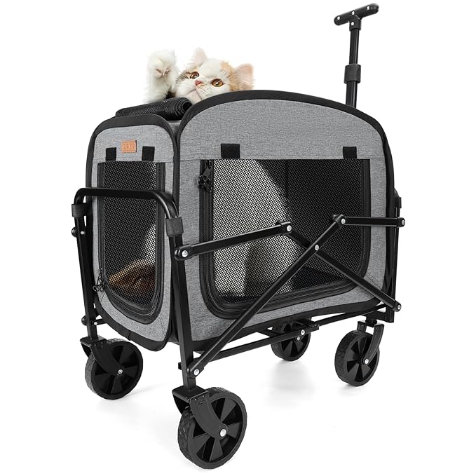 Lekereise Extra Large Pet Carrier with Wheels – Soft-Sided Foldable Rolling Cat Carrier for Puppy and Small Medium Dogs Under 30lbs, Stable & Ventilated Travel Crate for Camping and Outdoor, Grey