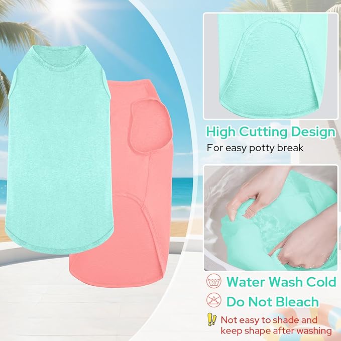 2 Pieces Shirts for Dog, Soft and Cool Dog T Shirt Vest Clothes, Breathable Pet Apparel Tank Top, Summer Doggy Sleeveless Sweatshirt for Medium Large Pets - Light Blue+Candy Pink (S)
