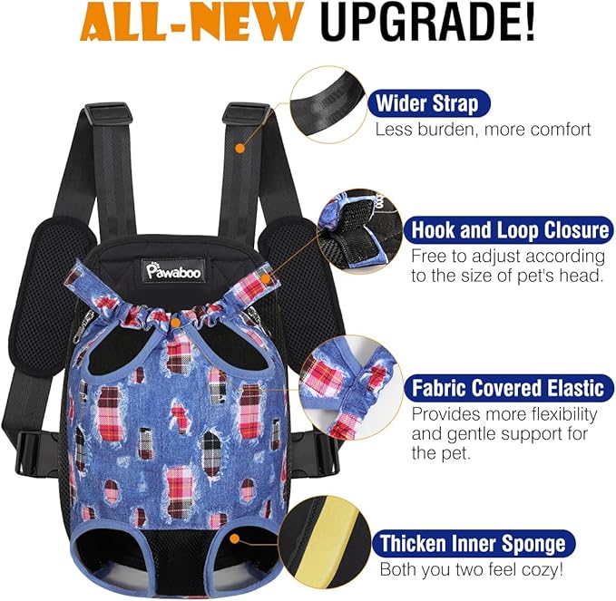 Pawaboo Pet Carrier Backpack, Adjustable Pet Front Cat Dog Carrier Backpack Travel Bag, Legs Out, Easy-Fit for Traveling Hiking Camping for Small Medium Dogs Cats Puppies, Small, Denim Blue