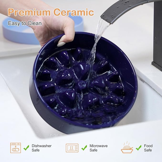 Sted Ceramic Slow Feeder Dog Bowls for Medium Large Breed, Slow Feeding Dog Bowl, Dog Food Bowls for Fast Eaters, Slow Down Eating, Puzzle Dog Food Bowl with Silicone Base, Maze Blue