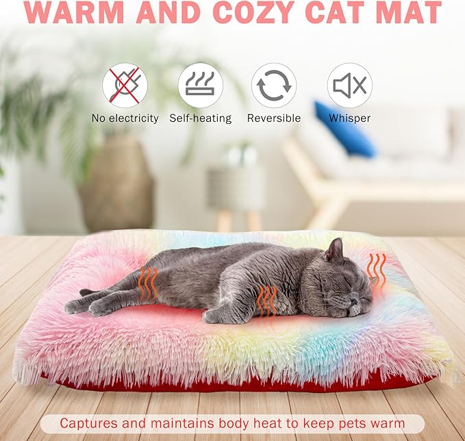 SCENEREAL Self Warming Cat Bed, Heated Cat Bed Mat for Cats Small Dogs, 2 in 1 Soft Plush, Washable Pet Pad for Indoor Outdoor Kitten Puppy, Colorful 28" x 24"