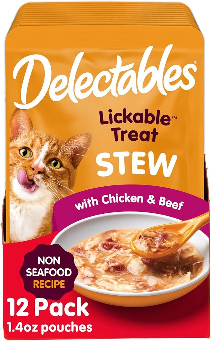 Hartz Delectables Non-Seafood Stew Lickable Wet Cat Treats, Chicken & Beef, 1.4 Ounce (Pack of 12)