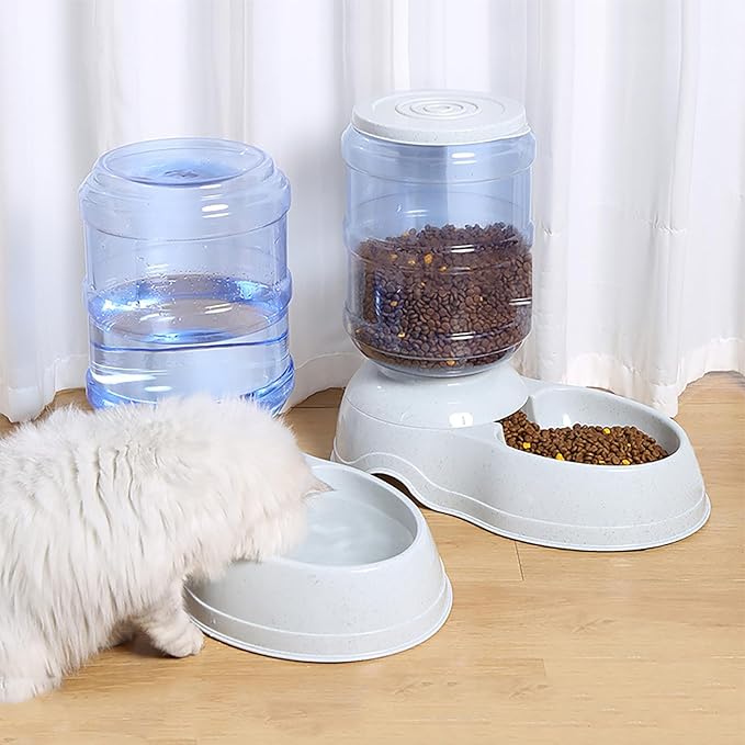 Automatic Dog Feeder and Water Dispenser Set for Large Dogs, 1 Gallon Gravity Dog Cat Food and Water Dispenser Set with Pet Food Bowl,Large Pet Food Water Dispenser Station