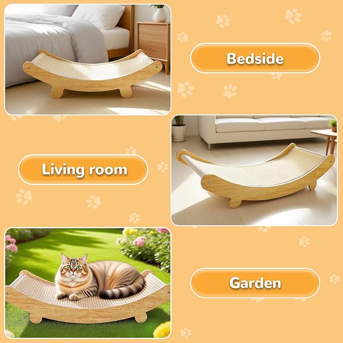 Multi-Functional Wooden Cat Scratcher Bed for Small Pets & Cats, Durable Sisal Post with Cozy Napping Lounge, Indoor Furniture Protector
