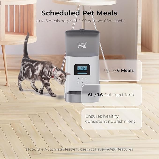 Automatic Cat Feeder, 6L Dry Dog Food Dispenser with LCD Display, Twist-Lock Storage with Freshness Preservation, Anti-Jam Feeding, 10s Voice Meal Call, Upto 15 Daily Meals, Battery Backup White