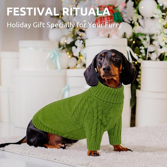 Queenmore Dog Sweater, Knit Turtleneck Long Sleeve Pet Sweater for Winter, Soft Warm Pullover with Stylish Patterns, Comfortable Cozy Dog Clothes for Small Dogs Puppy Chihuahua Yorkie (Green,XS)