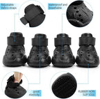 Dog Shoes, Dog Sandals for Hot Pavement, Non-Slip Waterproof Dog Booties for Winter Snowy Day and Summer, Adjustable Straps Easy-Clean Beach Outdoor Pet Boots Rugged Sole-4Pcs Black