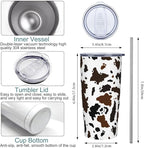 Cow Print Tumbler with Lid and Straw, 20 Oz Cup Stainless Steel Insulated Water Bottle Coffee Mug