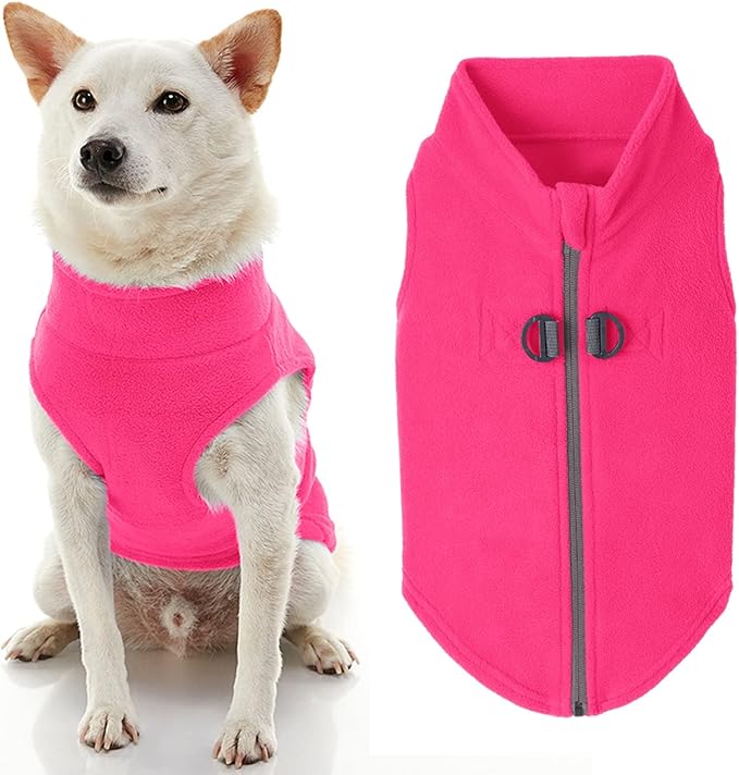Gooby Zip Up Fleece Dog Sweater - Pink, Small - Warm Pullover Fleece Step-in Dog Jacket with Dual D Ring Leash - Winter Small Dog Sweater - Dog Clothes for Small Dogs Boy and Medium Dogs