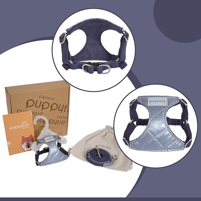 Puppytie No Pull Small Dog Harness with Multifunction Dog Leash,Lightweight Soft Adjustable No Choke Escape Proof Pet Harness Vest Pet Harness Vest,Glossy Galaxy Blue,S