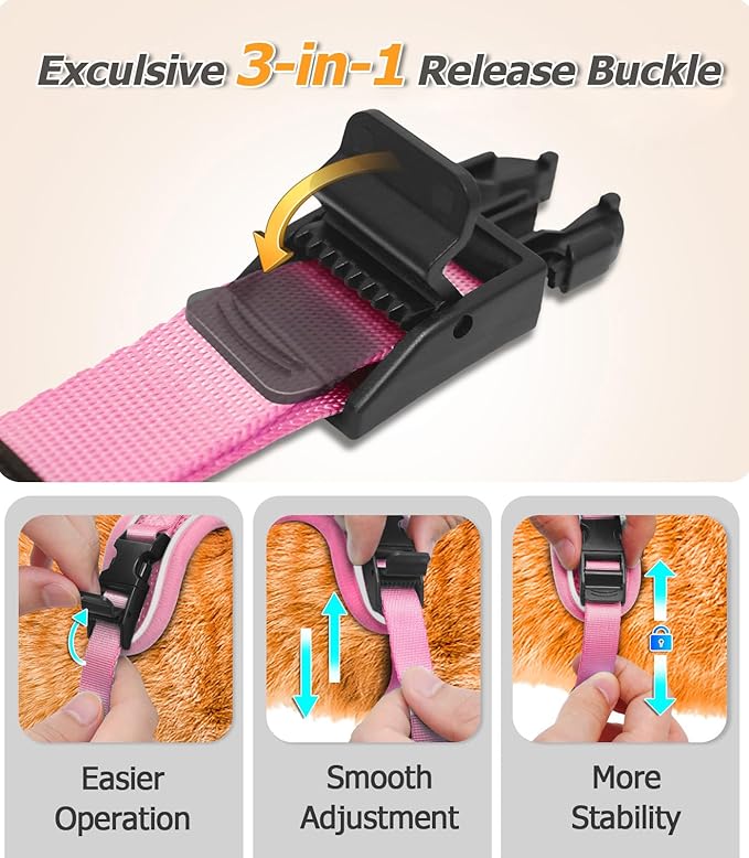 Halypet Cat Harness and Leash Set [MAX Safety 4th-Gen Upgrade] Escape Proof Adjustable Cat Leash Comfortable Soft Vest Easy to Wear Kitten Harness with Reflective Strip for Cats Walking, M Pink