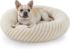 MIXJOY Donut Dog Bed Medium Size, Calming Dog Beds Medium Sized Dogs, Fluffy Plush Faux Fur Round Dog Cat Cuddler with Removable Washable Cover, 30"x30"x8", White