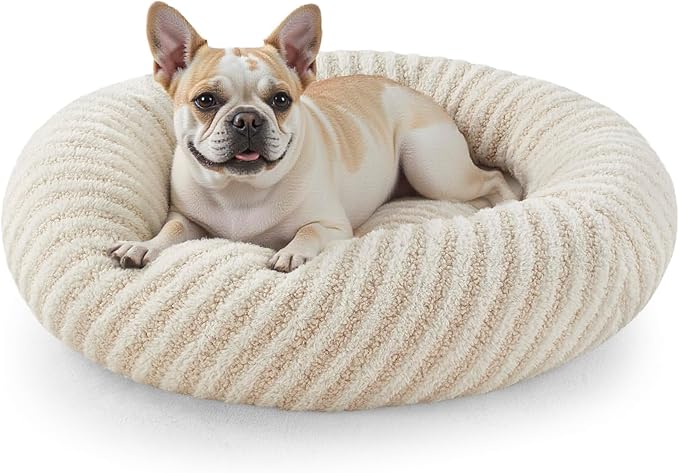 MIXJOY Donut Dog Bed Medium Size, Calming Dog Beds Medium Sized Dogs, Fluffy Plush Faux Fur Round Dog Cat Cuddler with Removable Washable Cover, 30"x30"x8", White