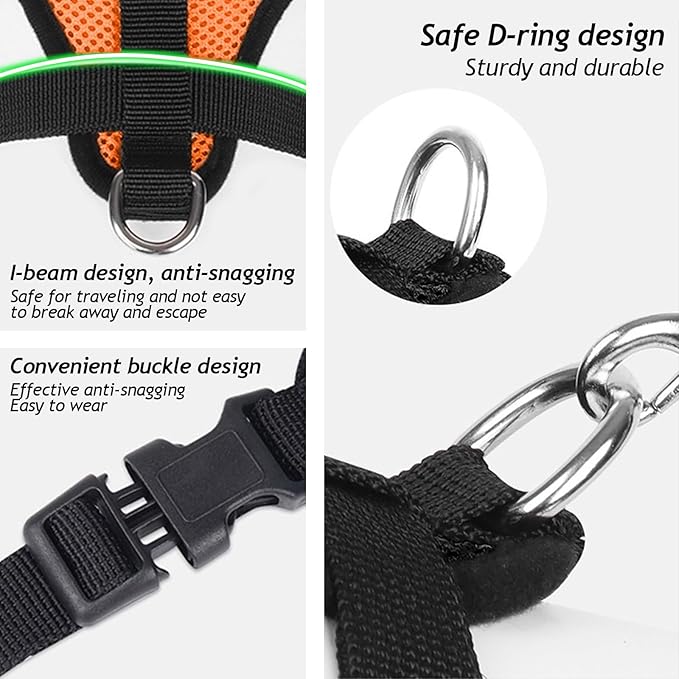 shudyear Summer cat Chest Harness and Leash, Anti-Escape Adjustable Soft mesh cat Leash and Chest Harness Set for All Types of Cats cat Vests (Size M, Orange)