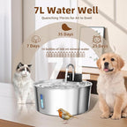 Dog Water Fountain Stainless Steel: 7L/236oz Cordless Large Dog Water Bowl Dispenser Automatic Cat Pet Water Fountain Indoor with Deeper Drinking Area, Multi-Pet Water Fountain with Ultra-Quiet Pump