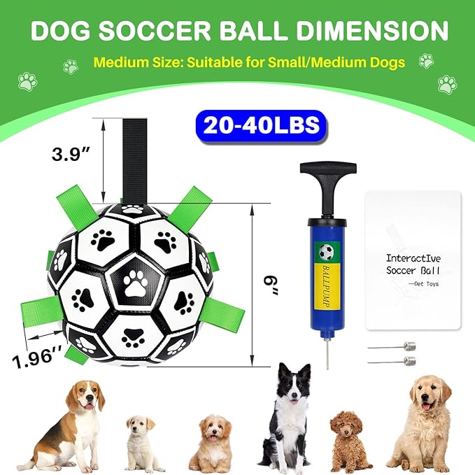 Dog Toys Soccer Ball with Straps, 6'' World Cup Interactive Dogs Toys for Tug of War, Yard Game, Water Toy, Herding Ball for Dogs Small & Medium, Puppy Birthday Gifts Outdoor Jolly Ball Boredom Buster