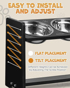 Elevated Dog Bowls, Adjustable Raised Dog Bowl Stand for Medium Size Dogs and Cats, Durable Bamboo Dogs Feeder with 2 Stainless Steel Bowls and Non-Slip Feet, Pet Food Bowl for Medium Sizes