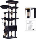 Heybly Tall Cat Tree, 78-inch Multi-Level Cat Tower for Indoor Cats, 2 Widened Plush Perches Cat Condo with Scratching Board and Big Caves, Smoky Gray HCT033G