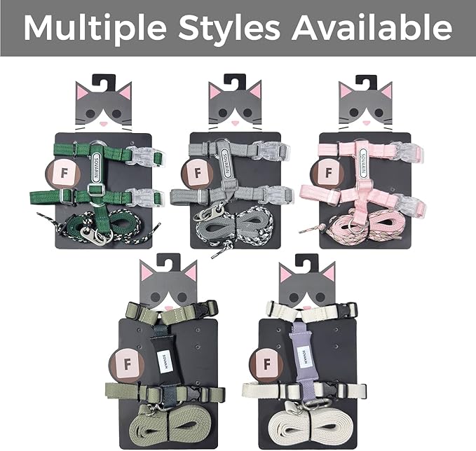 Cat Harness and Leash Set - Grey Lightweight Soft Kitten Harness Escape Proof, Adjustable Travel Pet Harness for Walking，Easy Control Comfortable Outdoor (Grey, One Size Fits All)