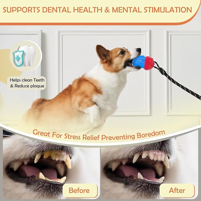 Interactive Dog Toys Tug of War,Dog Puzzle Toy Squeaky for Medium Large Breed Mental Stimulation,Indestructible Food Dispensing Dog Toy to Keep Busy,Red Yellow,Red Blue