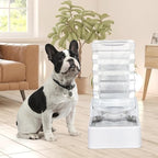 Sfozstra Dog Water Bowl Dispenser: 8L Lagre Automatic Gravity White Upgraded Pet Water Dispenser - Stainless Steel Bowl - BPA-Free - Two Caps and Filters for Multiple Pets