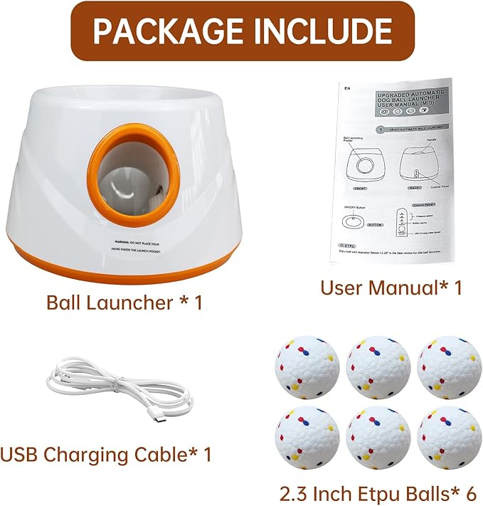 Automatic Ball Launcher for Dogs with 6pcs 2.3 Inch Etpu Tennis Balls,Thrower Distance 20-45ft,interacive Dog Toys for Indoor/Outdoor for Small Or Medium Dogs (White)