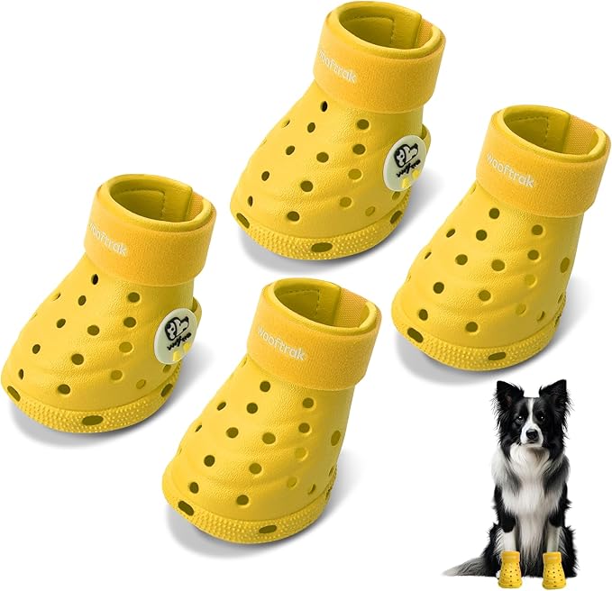 Dog Shoes Breathable Dog Shoe for Hot Pavement, Dog Booties and Paw Protectors, Non-Slip Waterproof Dog Sandals Boots (Yellow, L: (3.1’’x2.5'')(L*W))