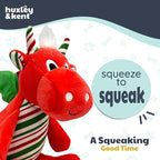 Huxley & Kent Funny Dog Toy w/Squeaker – Holiday Power Plush Squeaky Dog Toys for Small, Medium & Large Dogs – Soft Stuffed Animal for Indoor Play & Fetch - Snowball Dragon, Small