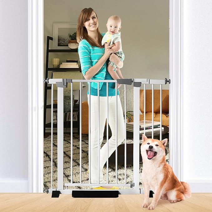 30 Inch Tall Baby Gate Auto Close Dog Gate Adjustable 29.92"-43.71" Wide Pressure Mounted Walk Through Swing Pet Gate for Doorways (29.92"-43.71" Wide)