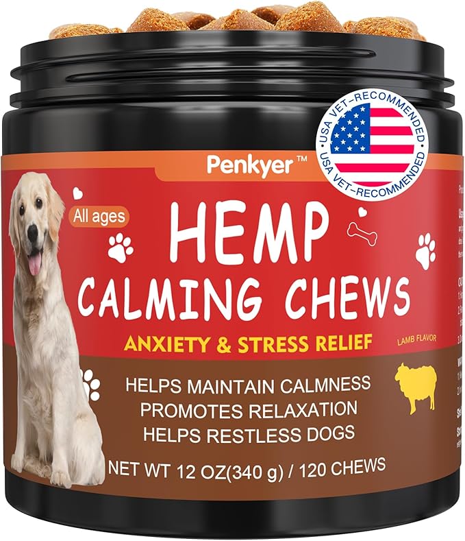 Advanced Calming Chews for Dogs, Dog Calming Chews - Anxiety Relief Treats and Bites for Dogs - Separation, Barking, Thunder, Noise, Stress, Pet Supplement, All Ages & Sizes - (Lamb 120 Ct)