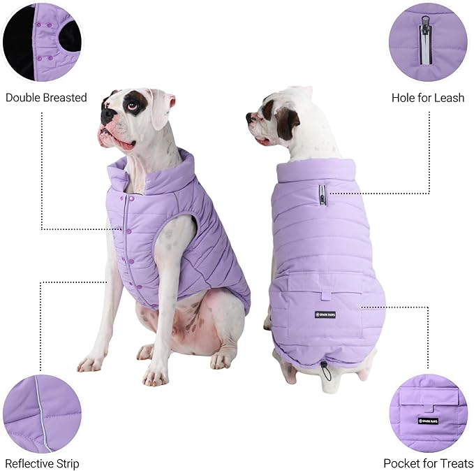 Spark Paws Dog Winter Jacket, Water-Resistant Coat, Warm Reflective Windproof Fleece-Interior, for Medium and Large Dogs - Lilac - S