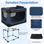 Soft Collapsible Dog Crate - 24 inch Portable Travel Puppy Crate for Small Pets or 2 Cats, Pet Carrier with 4 Mesh Doors, Car Kennel for Dogs with Handle for Indoor and Outdoor, Bule