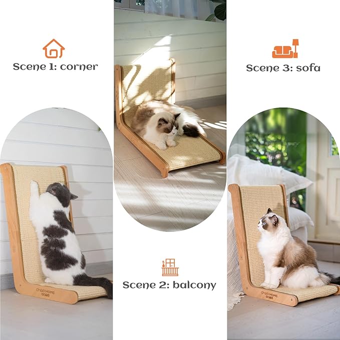 Sisal Cat Scratcher for Indoor Cats Scratching Pad Vertical Cat Scratcher L Shape Cat Scratching Board Cats Scratch Post Solid Wooden Cat Furniture(Large)