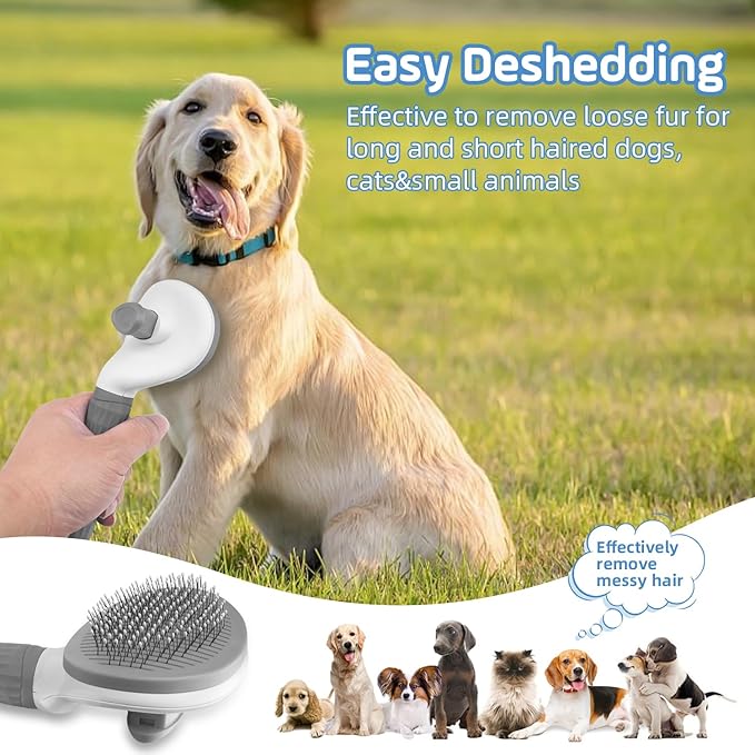 Cat Brush for Shedding,Self Cleaning Dog Brush for Shedding,Skin Friendly Cat Brushes for Indoor Cats Grooming Massage,Dog Slicker Brush for Cats Loose Fur Long&Short Hair Removal Grey