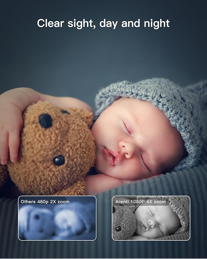 ARENTI B2, 360° View Baby Camera for Pet/Nanny, 2.4g WiFi Only, Temperature Sensor, Sound & Motion Detection, 2 Way Audio, Night Vision, Works Screen2-No Light