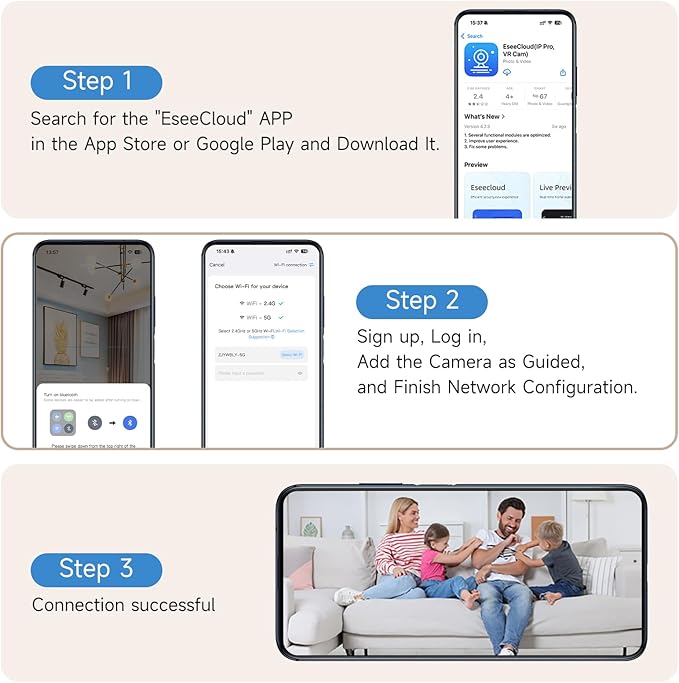 2K Baby Monitor with Phone App, 360° Pan-Tilt Indoor Camera for Home Security, AI Human/Pet Detection, Night Vision, 2-Way Audio, WiFi 2.4G/5G, SD/Cloud Storage, Compatible with Alexa