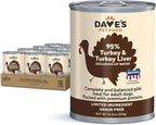Dave's Pet Food Grain Free Wet Dog Food (95% Turkey & Turkey Liver), Made in USA Single-Source Protein, Limited Ingredients, 12.5 oz Cans (12 Pack)