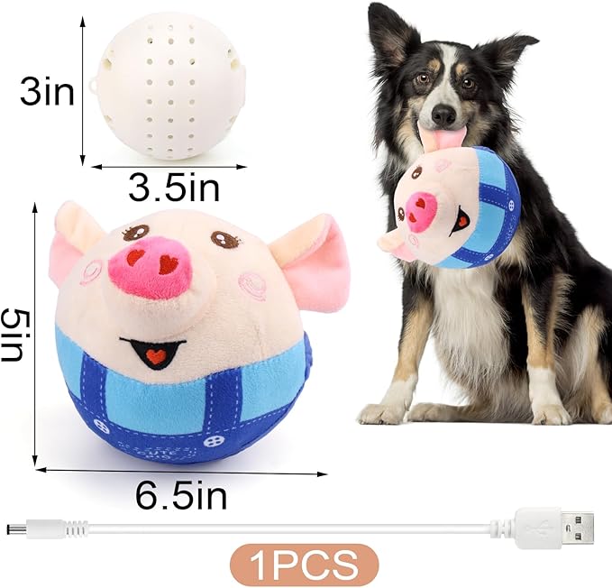 BABORUI Interactive Dog Toys Pig, Jumping Squeaky Dog Toys with Recording and Music Modes, Rechargeable Moving Dog Chew Toys for Small/Medium/Large Dogs to Keep Them Busy(Blue Pig)