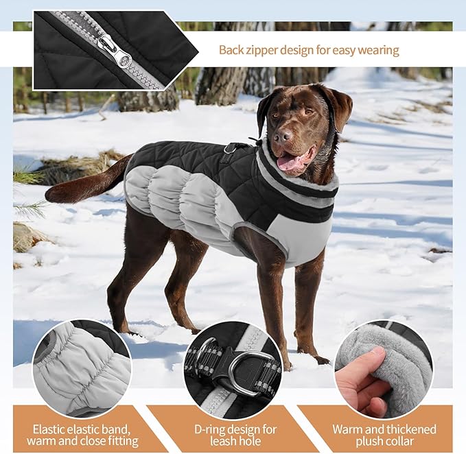 Dog Jackets for Medium Dogs,Medium Dog Coat,Warm Pet Winter Coat Zip Up Back,Waterproof Dogs Jacket with D-Ring,Pet Cold Weather Coats with Fleece Lined, Snowsuit Pug Boston Terrier,Black,M