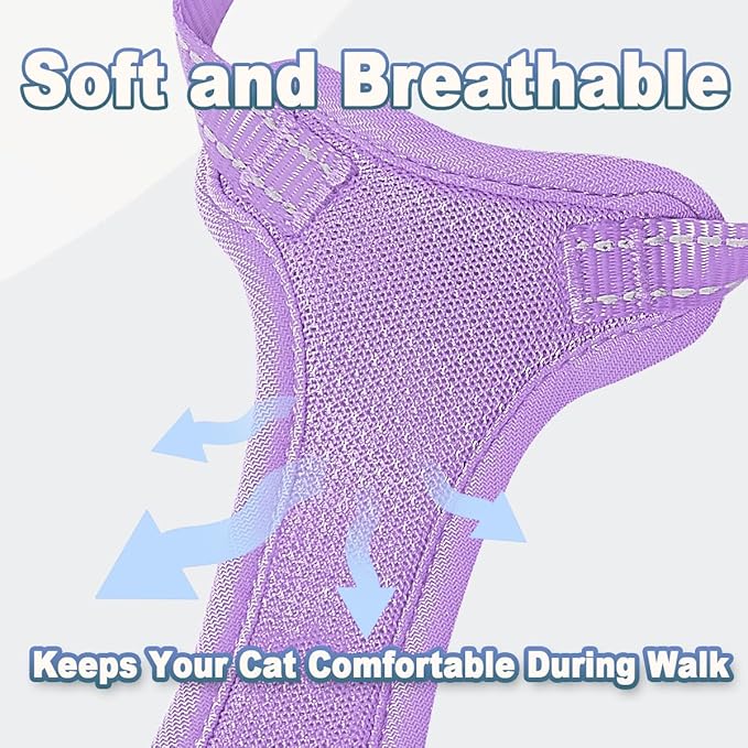 Cat Harness and Leash Set Escape Proof for Kitten Walking, Soft Adjustable Top Handle Vest Harnesses for Cats, Easy Control Breathable Reflective Small Medium Large, Violet Purple, XS