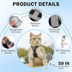 SCENEREAL Cat Harness and Leash Set Escape Proof, Adjustable Soft Air Mesh Kitten Harnesses for Girls Boys Small Medium Big Cats, Reflective Light Travel Pet Walking Vest for Puppy Rabbit, Black L