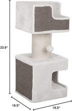 TRIXIE 33.9-in Ava XXL Cat Tree with Thick Scratching Post, Cat Condo, Cozy Top Platform with Removable Cushion, Dangling Cat Toy, Gray/White