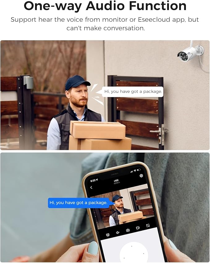 [Wireless Pro, 100ft Range] Hiseeu Wireless Security Camera System, Expandable 16CH 4K NVR, 4Pcs 3MP Night Vision WiFi Cameras Home Surveillance Outdoor, Motion Detection, 1TB HDD, One-Way Audio